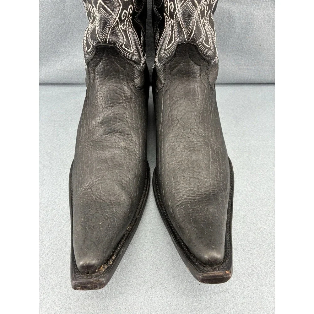 D’Alcala Handmade Black Leather Western Cowboy Boots Men’s 8.5 Square Toe Mexico